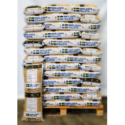 3 paller 8 mm Svenske Smålands PREMIUM træpiller (16kg sække/896kg pr.pll) incl. moms og fragt